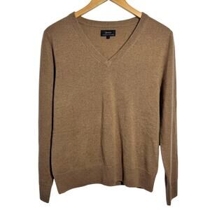 Quince Mongolian Cashmere VNeck Sweater Women L Tan Quite Luxury Minimal Modest